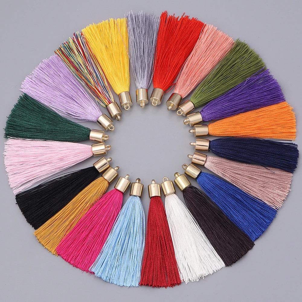 

20pcs 6cm Silk Tassel Fringe Colorful Metal Caps Tassel Charms Pendant For DIY Jewelry Making Earrings Sewing Curtain Home Decor