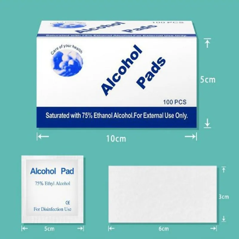 100pcs/Box Alcohol Swabs Pads Preps Wet Wipes Cleanser Sterilization Portable For Antiseptic Tattoo Skin Cleaning Sanitary