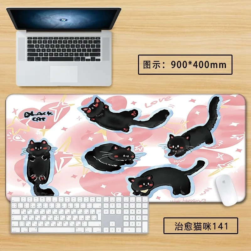 Healing Kawaii Cat Large Mouse Pad - XXL Cute Desk Mat for Office/Home, Adorable Cartoon Keyboard Cover with Non-Slip Base