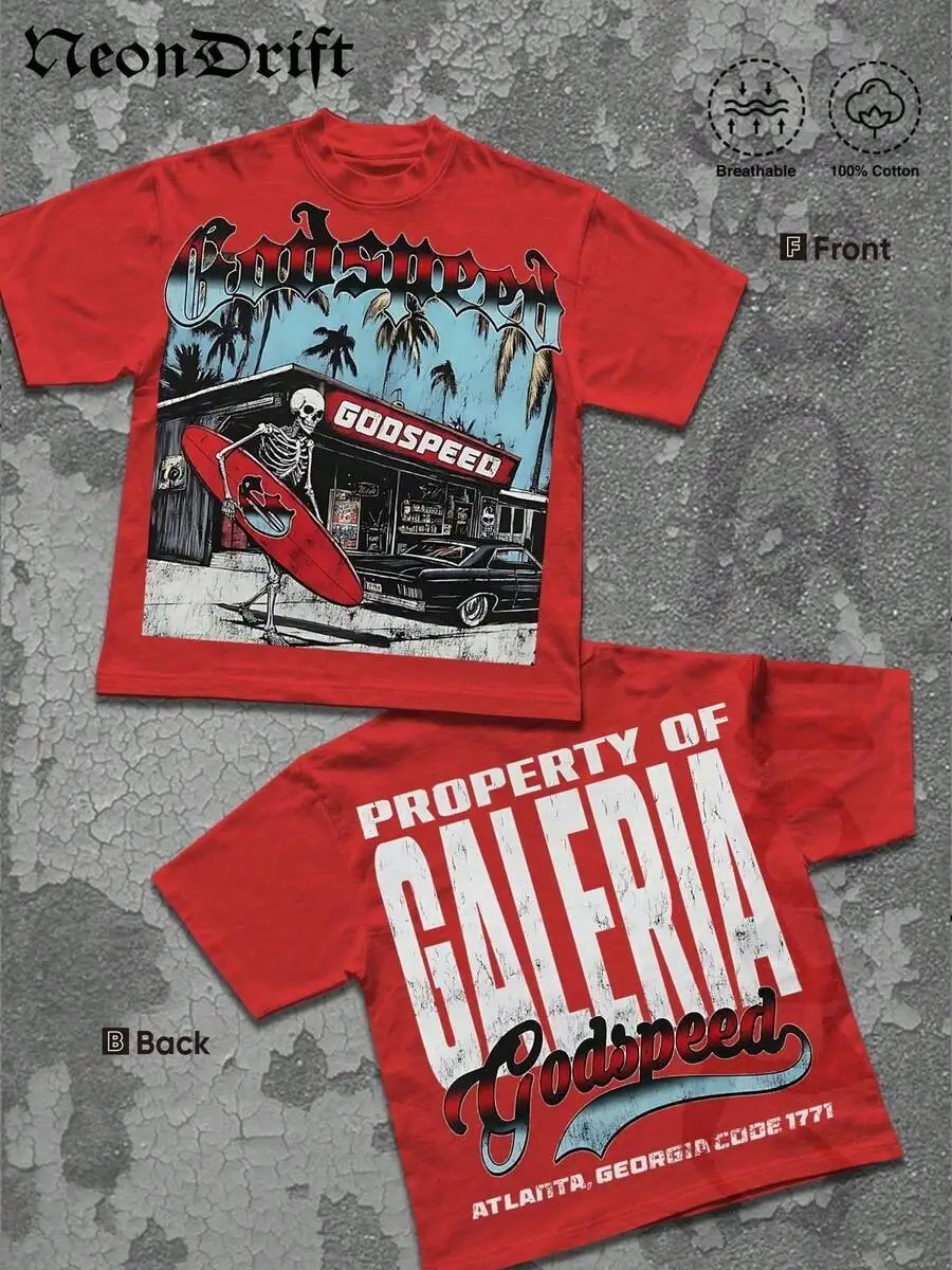 NeonDrift Street Life Camiseta con estampado gráfico divertido estilo Y2k para hombre (camiseta 100% algodón) Godspeed Skull Tee: Surf & Atlanta Vibe,M