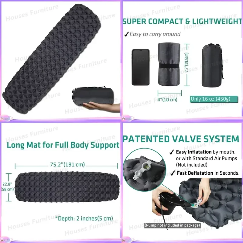 Ultralight Inflatable Sleeping Pad Compact Foldable Air Mattress TPU Nylon Waterproof Camping Hiking Backpacking Bed Cushion