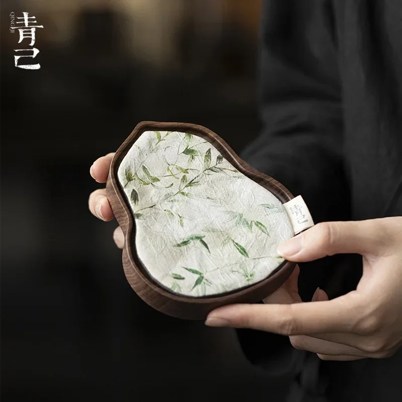 

Chinese-style Brocade Fulu Tea Mat, Walnut Wood Gourd Teapot Holder, Household Teapot Mat, Tea Set Accessories, Tea Cloth Mats