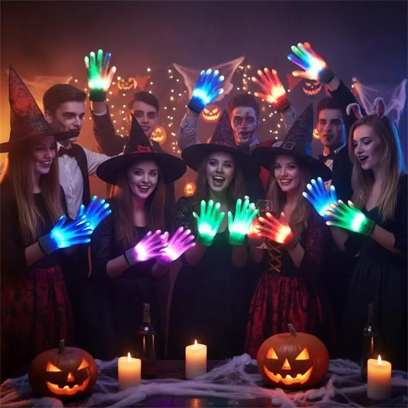 تضيء قفازات الحفلات مع ضوء وامض قفازات LED متوهجة لعيد الميلاد والهالوين والاحتفال بأعياد الميلاد P9YB