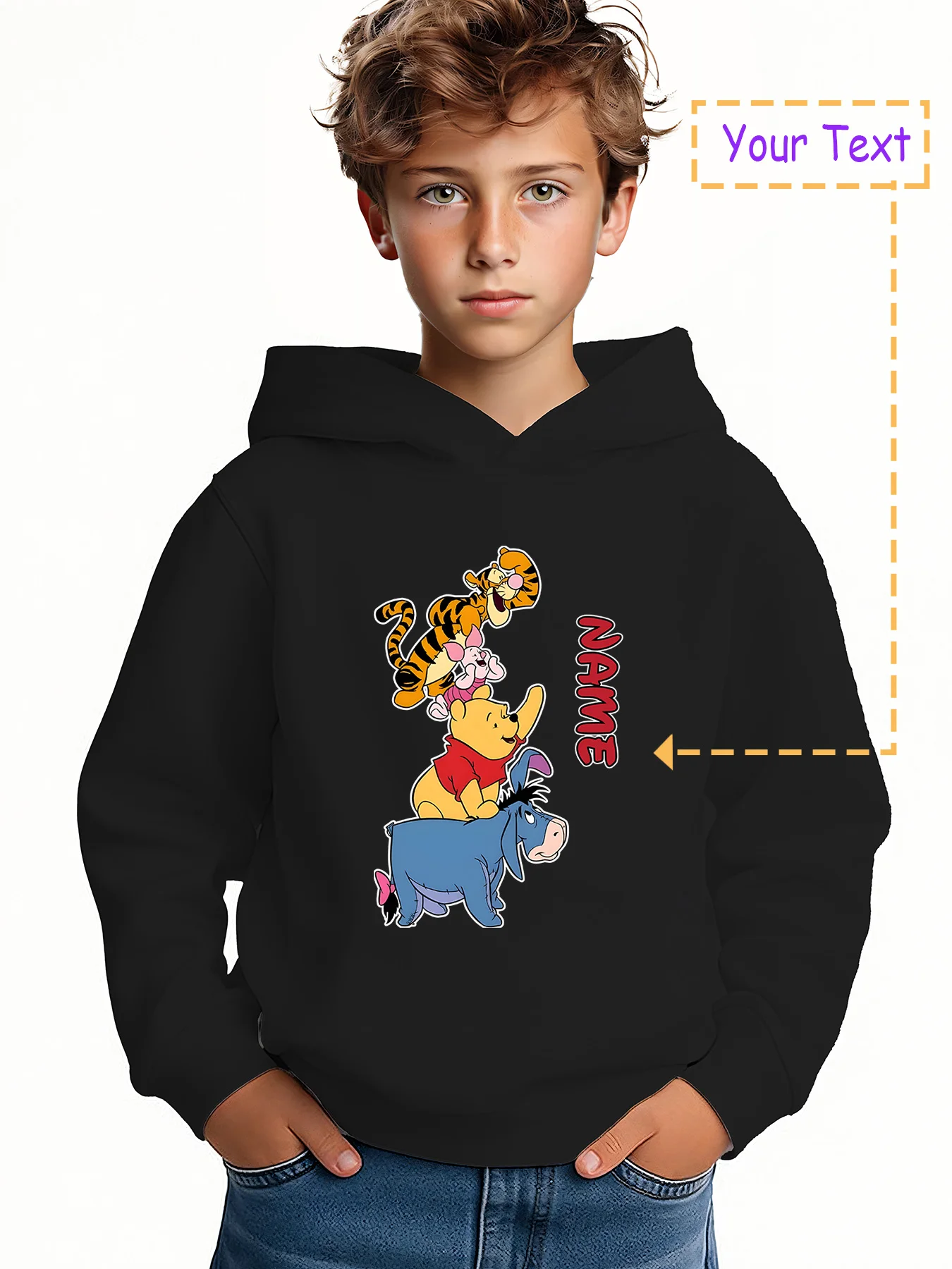 

MINISO Disney's cute Winnie the Pooh and friends hoodie - featuring Tigger and Piglet, perfect for home and outdoor wear. Custom