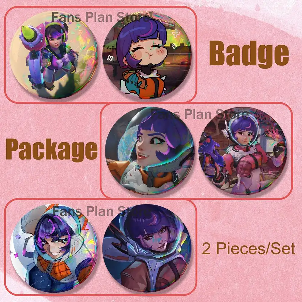 Juno O-Overwatch 2-piece Set Enamel Pins Cartoon Anime Badge Fashion Jewelry Accessories Round Snap-in Brooch On Backpack