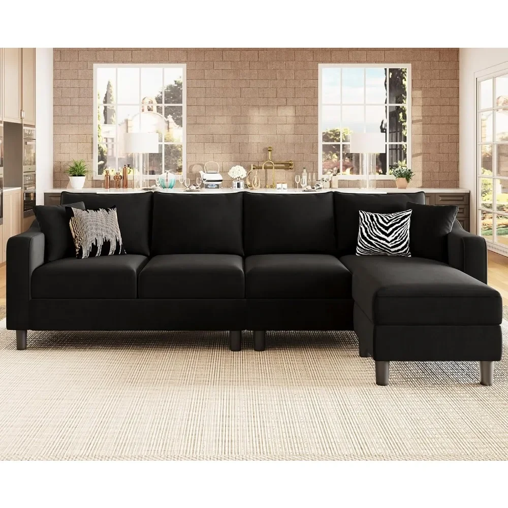 

Convertible Sectional Sofa Velvet L Shaped Couch 4 Seat Sectional Sofa Reversible Sectional Sofa With Chaise Velvet Black Living