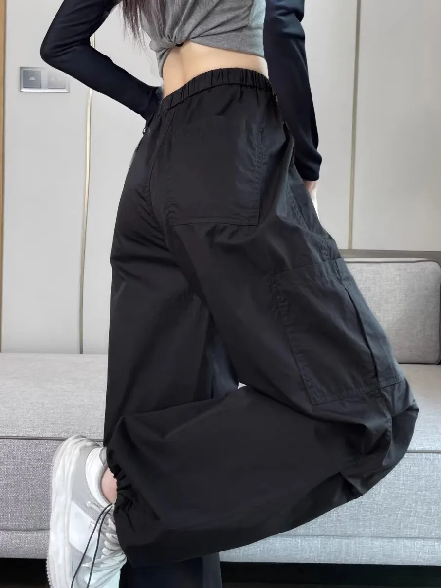 

Американские женские брюки с высокой талией, черные, для работы, весна-осень 2026, новые, стильные, повседневные, спортивные, широкие штаны для активного отдыха