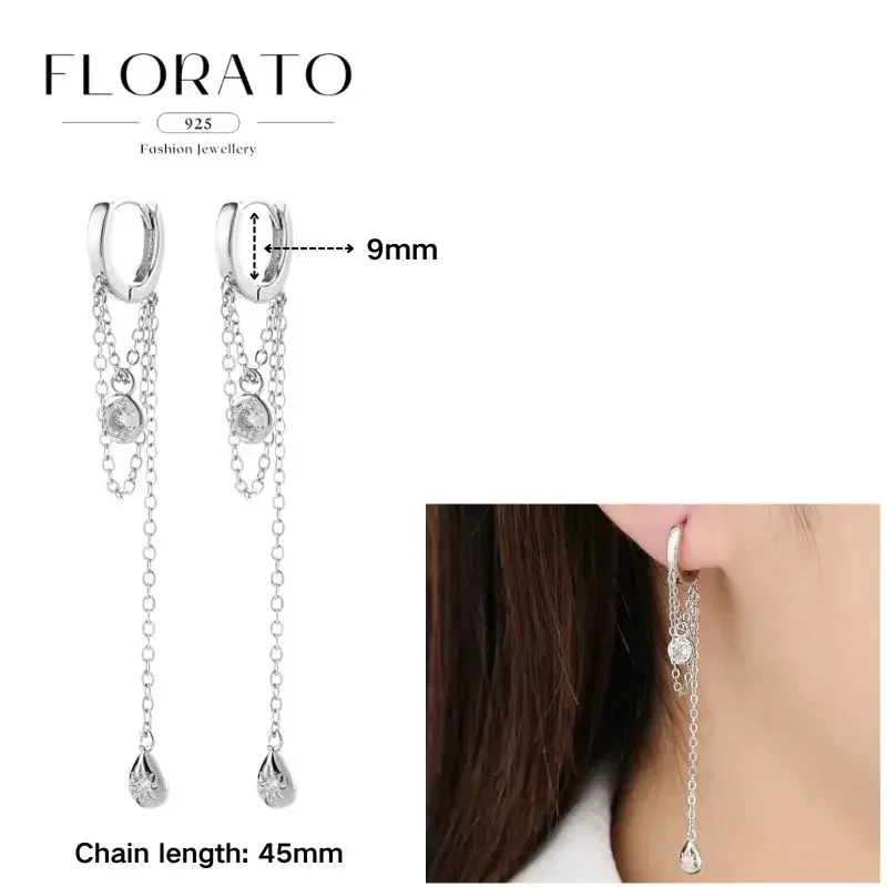 FLORATO 925 Sterling Silber Ohrringe mit Kettenquasten-Anhänger, Zirkon-Silberohrringe für Damen, Trendiger Luxus-Hochzeitsschmuck