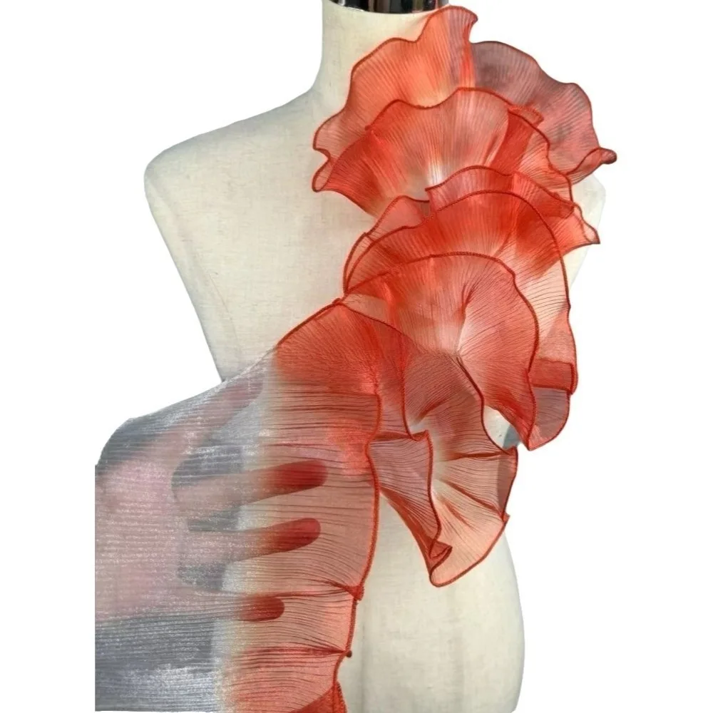13 Cm X 1 Yard Pleated Fabric Transparent Edge Three-Dimensional Pleated Crepe Fabric Rose Flower Pattern Accordion Fold
