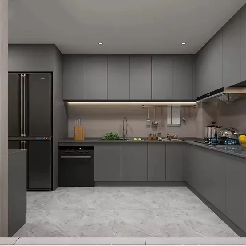 

Aisdecor Современный минималистичный стиль Дизайн Маленькая полная мебель для дома на заказ L-образные плоские кухонные шкафы