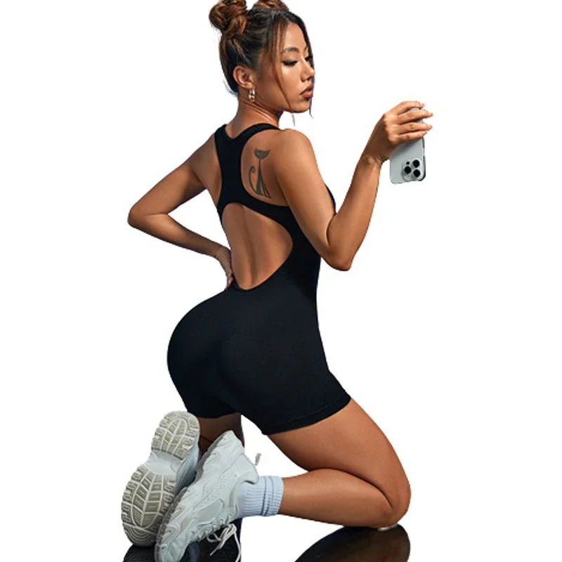 Body modellante da donna con schiena aperta, collo quadrato, controllo della pancia, allenamento, yoga, pagliaccetti per le donne