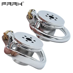 FRRK Inverted Plugged Cylinder Chastity Cage with Bondage Belt for Couple Stainless Steel Cock Penis Rings Adults Sex Toys Shop