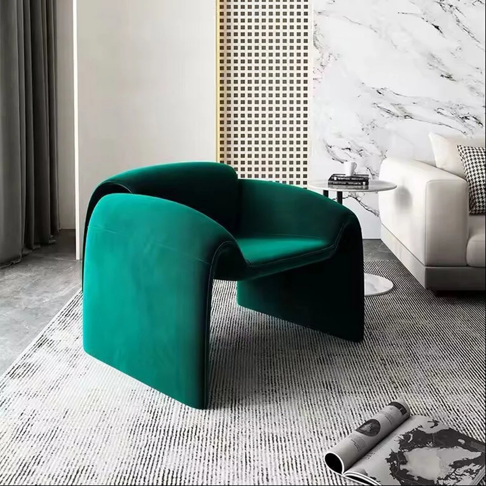 Modern Design Green Fabric Boucle Accent Chairs Single Arm Chair Armchair For Living Room Furniture Chaise Lounge Italy Luxury