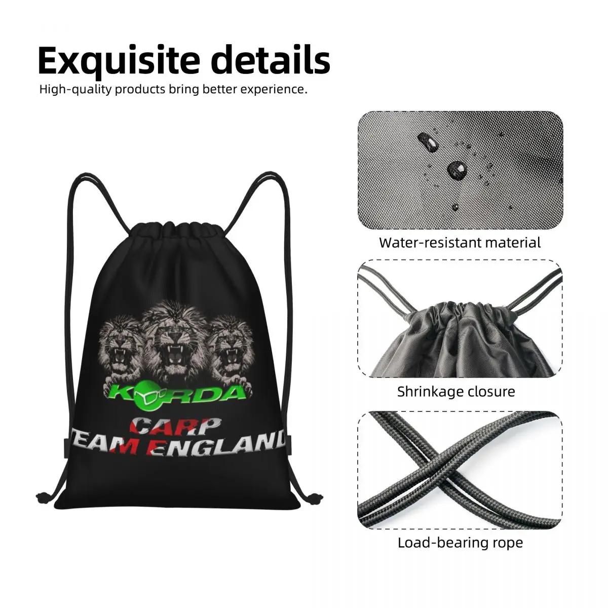 Custom Korda Fishing Logo Drawstring Bags Women Men Lightweight Fish Carp Fisherman Gift Sports Gym Storage Backpack