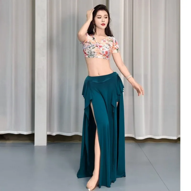 Trajes de danza del vientre personalizados, nuevo vestido de práctica, falda larga de malla estampada, conjunto de traje de actuación de danza oriental, vestido de equipo, 2025