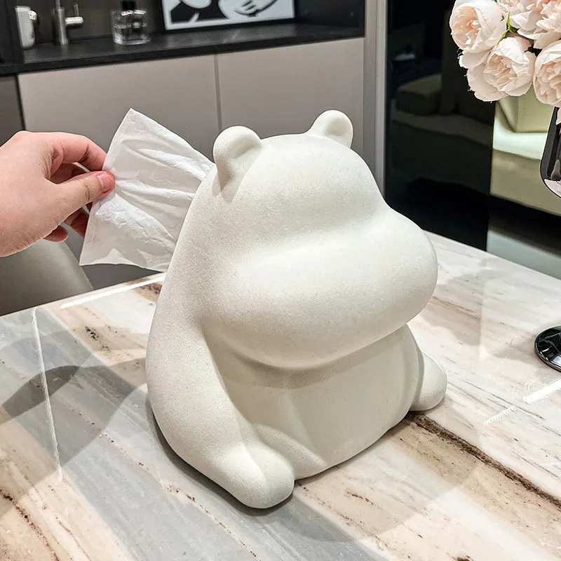 Tissue Box Living Room High-end Light Luxury Ceramic Hippopotamus Coffee Table To Collect Napkins Out of Paper Box Creative