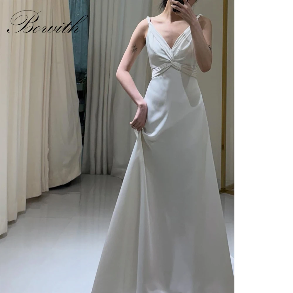 

Bowith Spaghetti Straps Korean Wedding Dresses 2025 A-Line Deep V-Neck Elegant Bridal Reception Dress Party Gown Customized