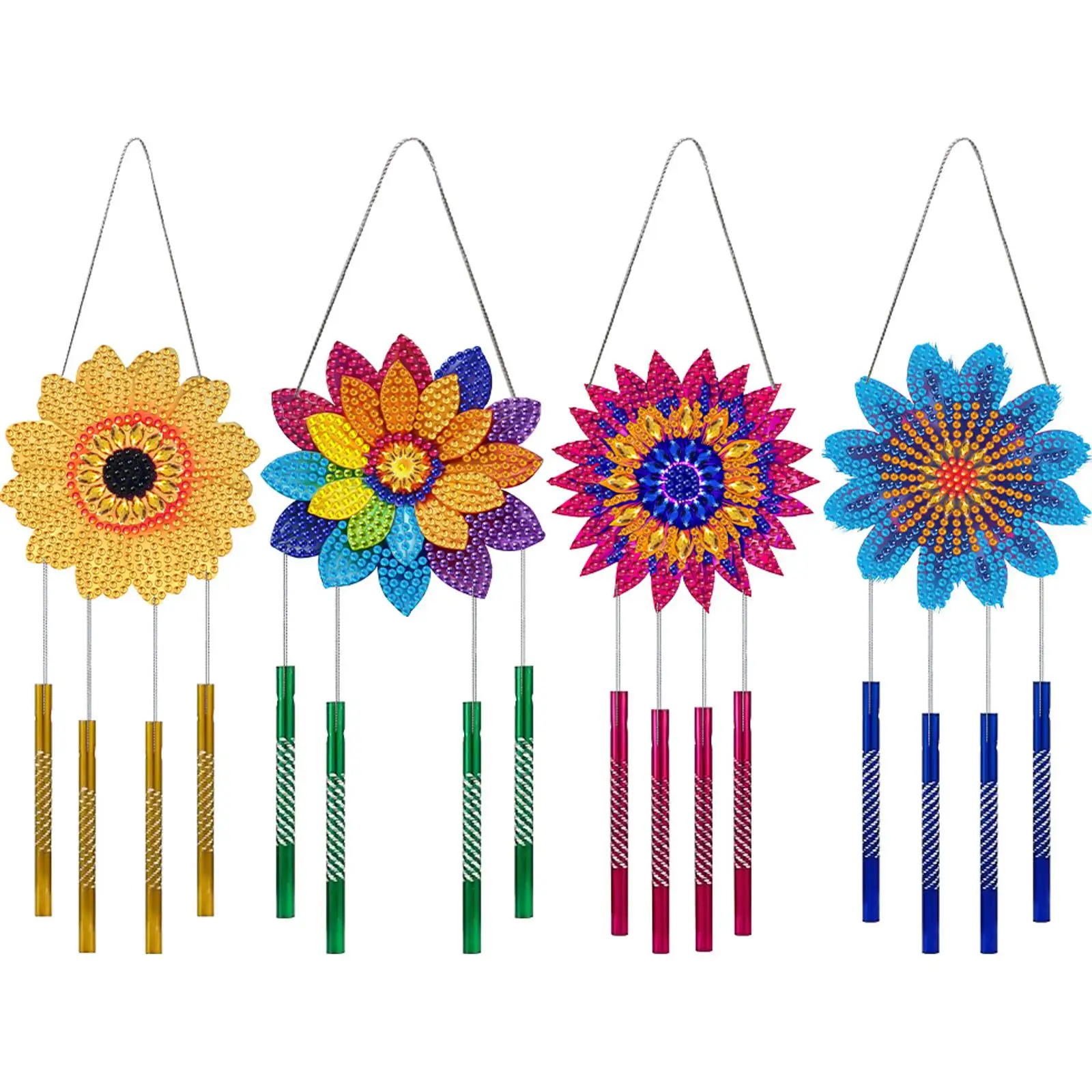 

4Pcs Acrylic Flower Hanging Crystal Chime Ornament Colorful Flower Wind Chimes DIY Diamond Kits Crystal Wind Chimes Pendant Kit