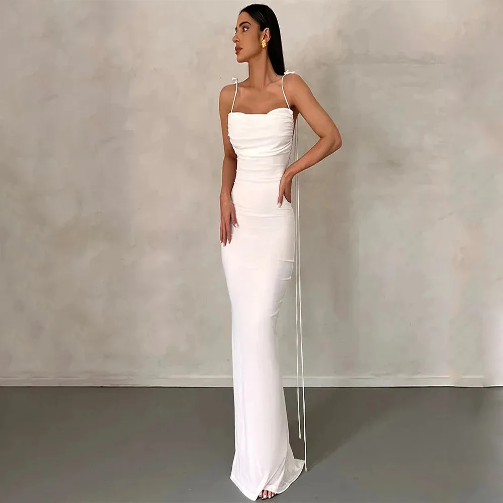 

DRESS FORU Simple Classic Evening Dress Jersey for Floor-Length Spaghetti Strap Backless Prom Dress Robes De Soirée Customized