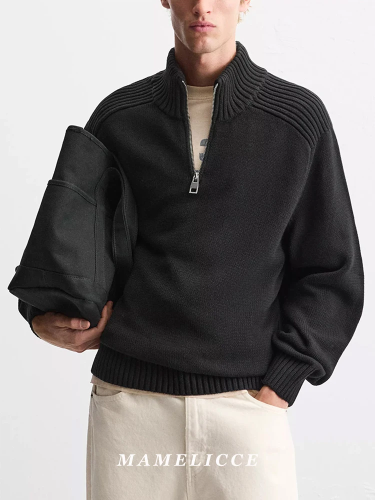 MAMELICCE Original design High-neck collar slim-fitting knit Sweater man Zipper pullover clothes men's clothing