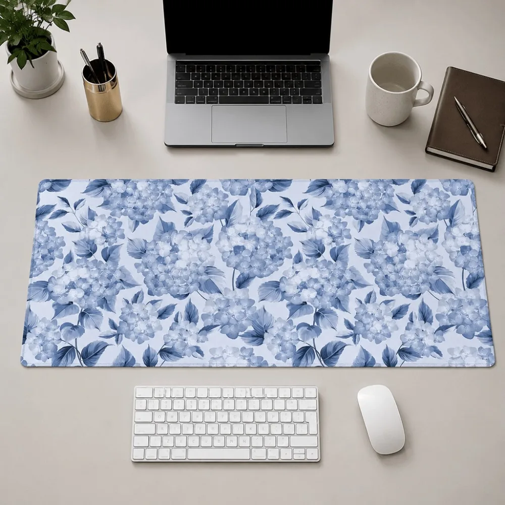 Blue floral print simple design silicofluorine clay with seamless edges is suitable for office workers, students and home office