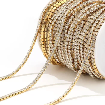 Cadenas de circonita cúbica chapadas en oro de acero inoxidable de 1 metro para hacer joyería DIY, collares, pulseras, accesorios al por mayor