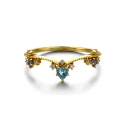 LAMOON Vintage Crown Ring Natural Topaz Rings For Women Gemstone 925 Sterling Silver Gold Vermeil Engagement Wedding Ring RI135