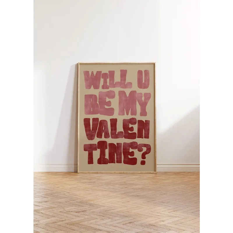 

2D Flat Frameless Romantic Typography Canvas Painting, Retro Wall Art Poster for Living Room, Bedroom Decor Valentine's Day Gift