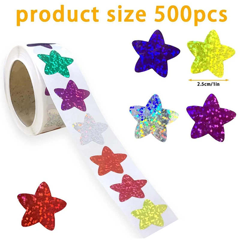 500Pcs/Self-adhesive Roll Colorful Star Stickers For Kids Reward School Classroom Star Stickers For Teachers Parents DIY Labels