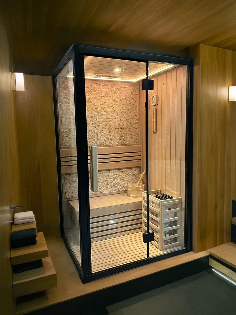 Sauna room household sweat steamer home dry and wet separation steam room solid wood glass door integrated shower machine