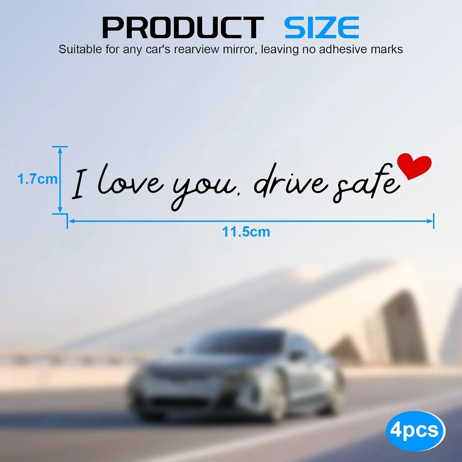 4PCS Car Decal,Decorative Rearview Mirror Sticker,I Love You Drive Safe Car Sticker,Auto Sticker and Decal,Car Decor for Women