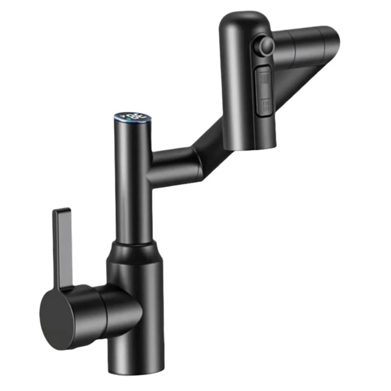 LUCKshopping Stainless Steel Universal Rotation Faucet Ceramic Disc Valve Core Temperature Display Digital(Black)