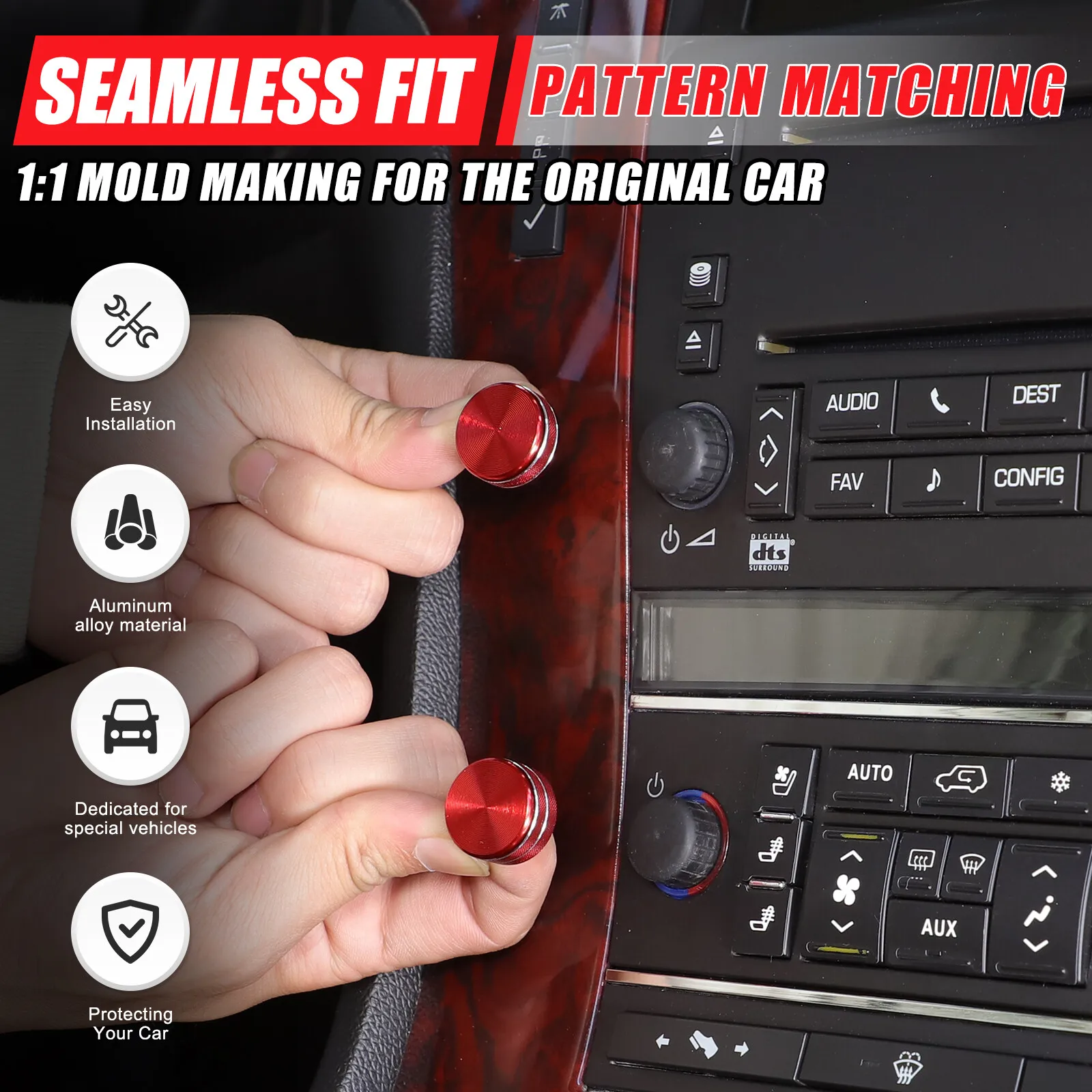 

Алюминиевый сплав, центральная консоль автомобиля, ручки переключателя громкости кондиционера, кольцо для Cadillac Escalade 2006-2014, колпачки для кнопок, аксессуары