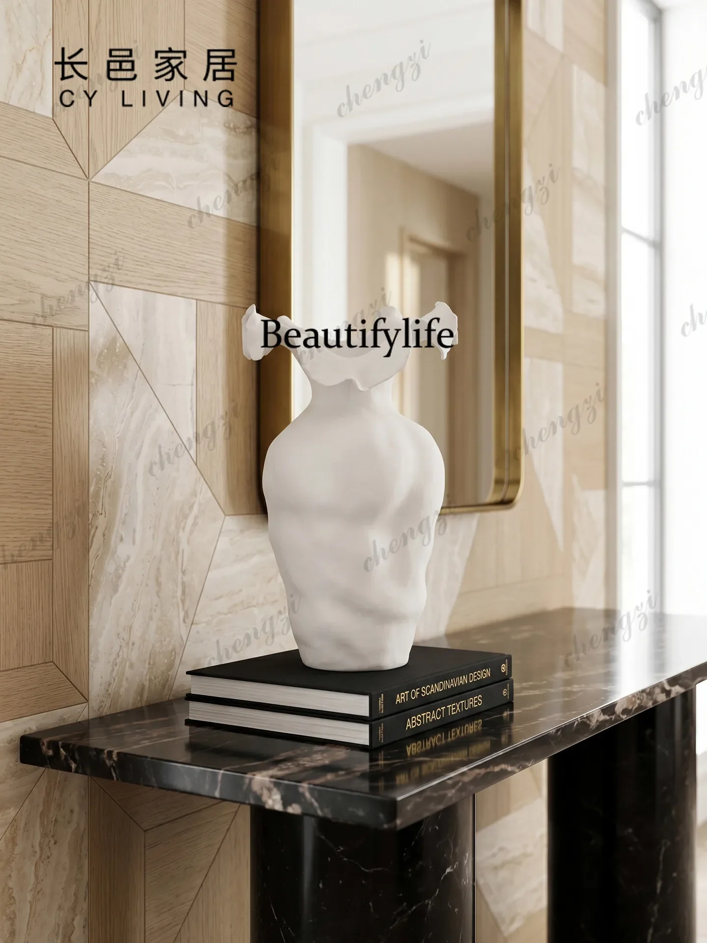 C178 Handmade ceramic vase light luxury high-end ornament designer special model room living room decoration entrance