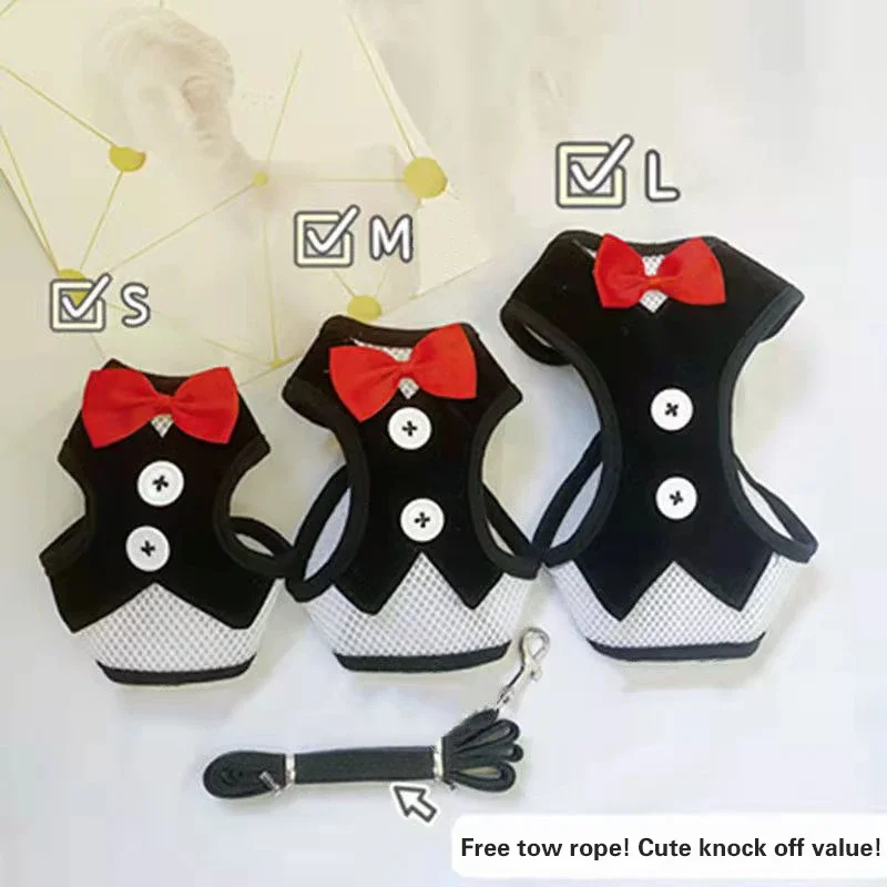 Dog Harness Vest With Leash Adjustable Cat Harness Set Elegant Bowtie Puppy Harness Vest Cute Bowknot Suit Pet Accessories