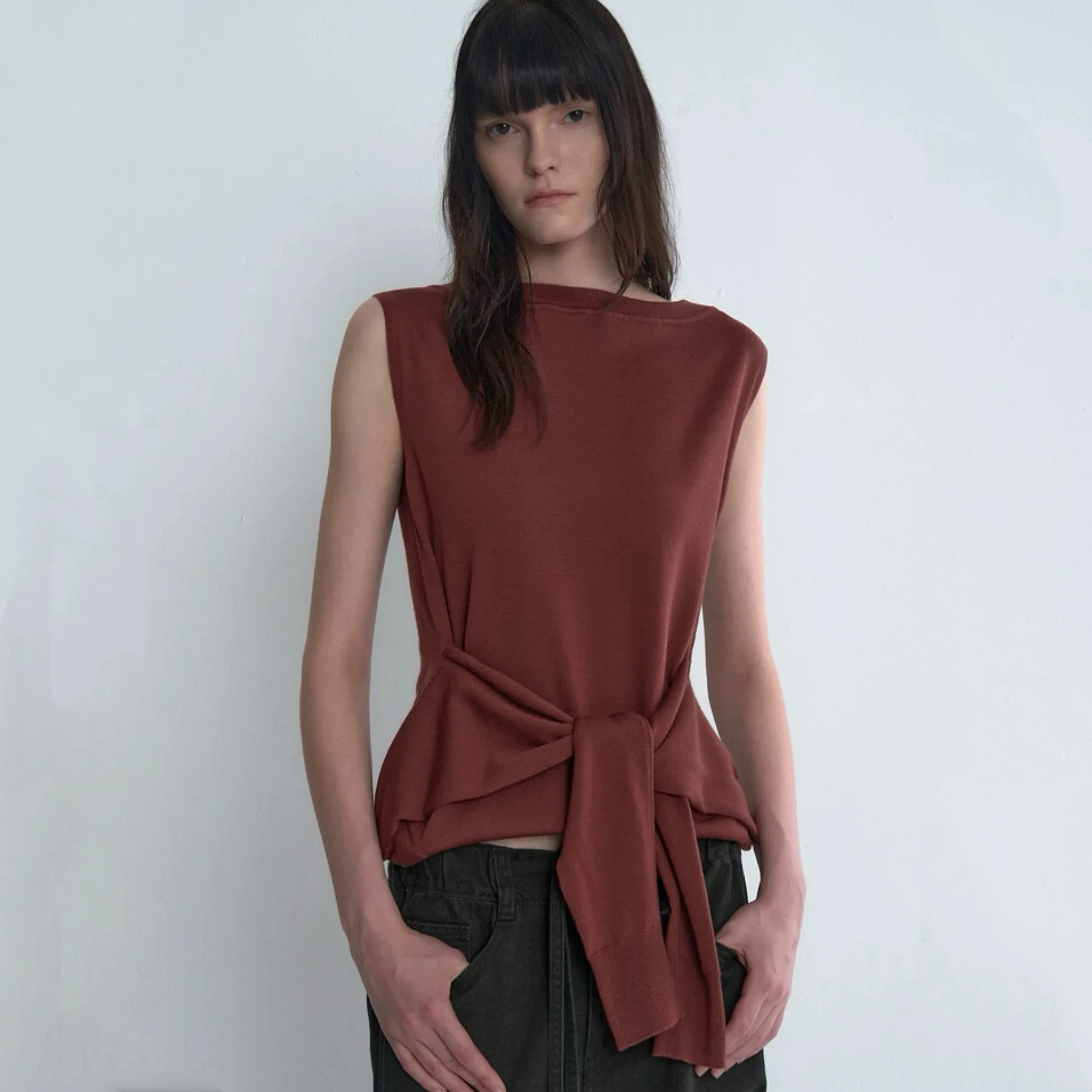 T*ME Lemon Cheese Knitted Long Sve Vest round Ne Button Sle Two-Way Wear Commute Faion Women's Knitwear Outerwear