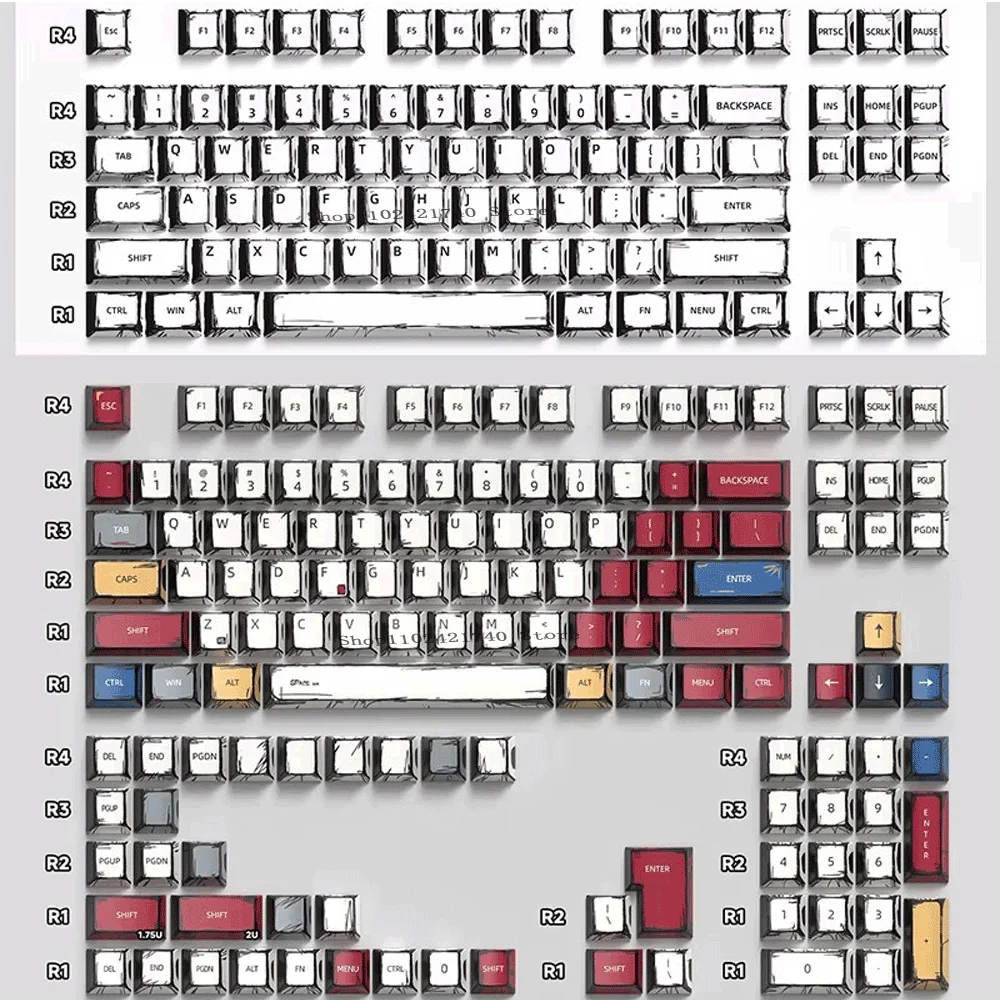 74/135 Key Anime Keycaps, Available in Russian, PBT Material, Original Height, Suitable for Hot-swappable Mechanical Keyboards