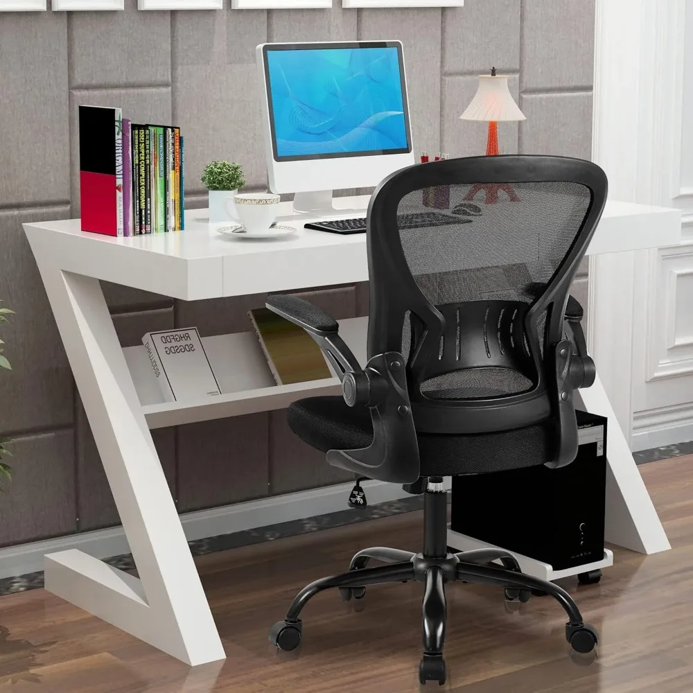 Ergonomic Mesh Chair for Home Office Desk, Adjustable Height with Lumbar Support and Flip-up Armrests, Black