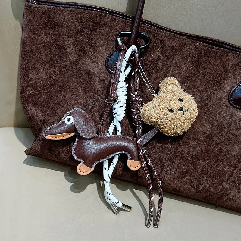 Vintage Braided Rope Keychain Pendant Maillard Color Cute Sausage Dog Bag Accessory High-Grade Creative New Design image 2