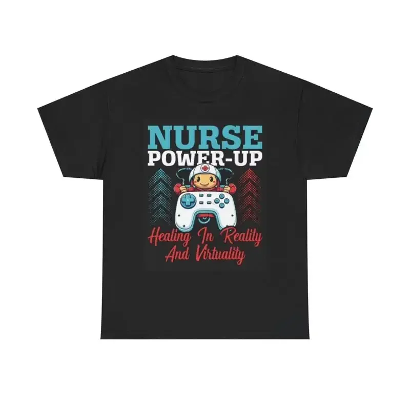 Nurse Power Up T Shirt Funny Cna Hospital Gamer Heavy Cotton