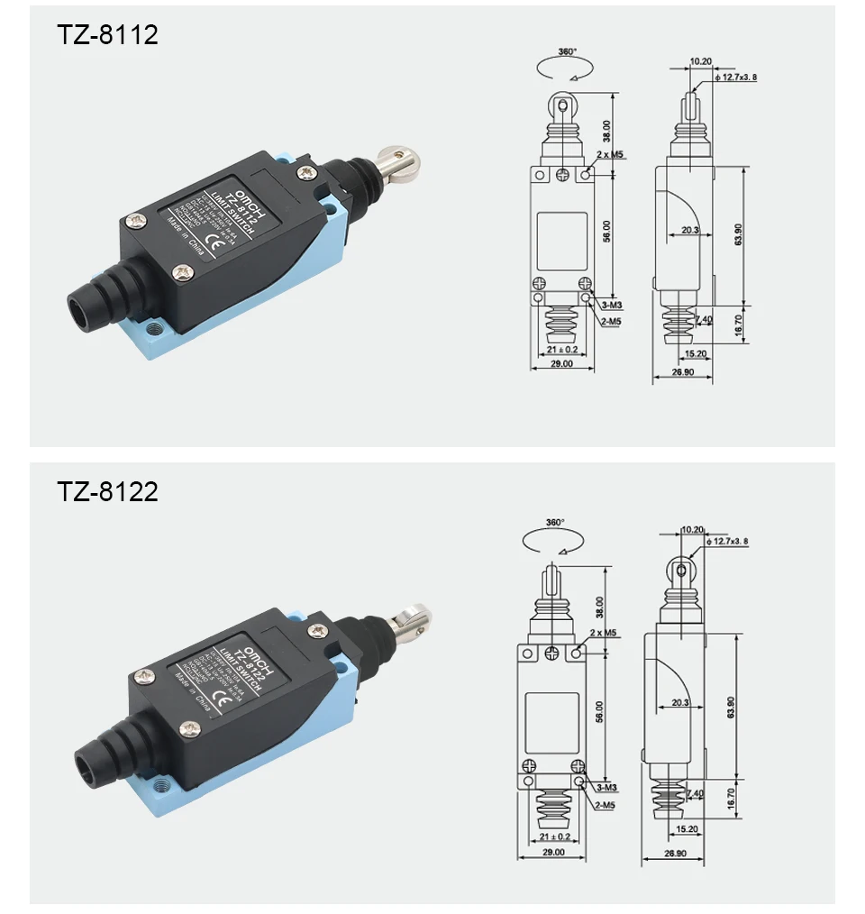 OMCH Silberkontakt Selbstrückstellender Endschalter TZ-8104 8107 8108 8111 8112 8122 8166 8168 8169 IP65 Wasserdichter Reiseschalter – Detail 14