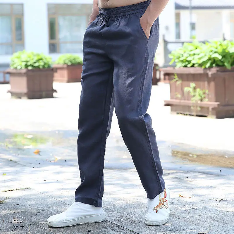 Cotton and Linen Pants Men's Summer Thin Loose Large Size Straight Pants Simple Breathable and Comfortable Casual Trousers