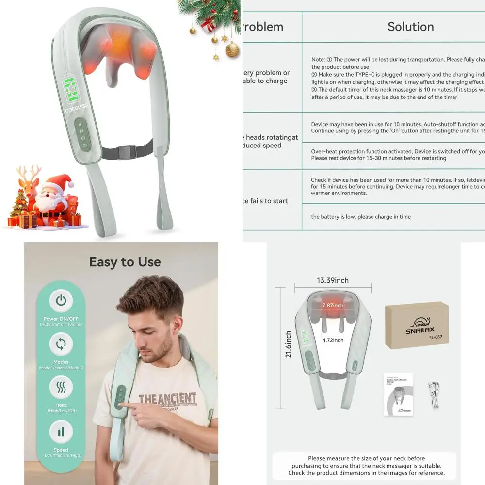 

Heat-activated Shiatsu Neck Massager, 4D Deep Tissue Back and Shoulder Massager, Extended Coverage, Perfect Gift for Parents