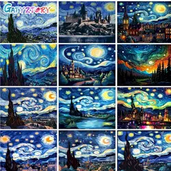 GATYZTORY Frame DIY Painting By Numbers Van Gogh Starry Sky Picture By Numbers Landscape Wall Art Acrylic Paint For Home Decor A