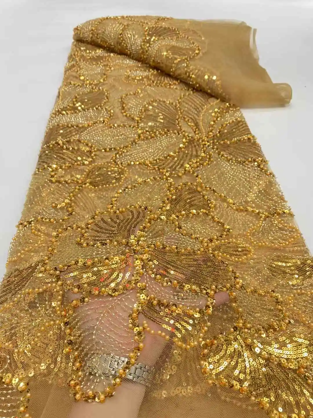 

Africa Nigerian Beaded French Mesh Lace With Sequins High Quality 2025 Embroidery Lace Sequins Lace For Wedding Dresses Women