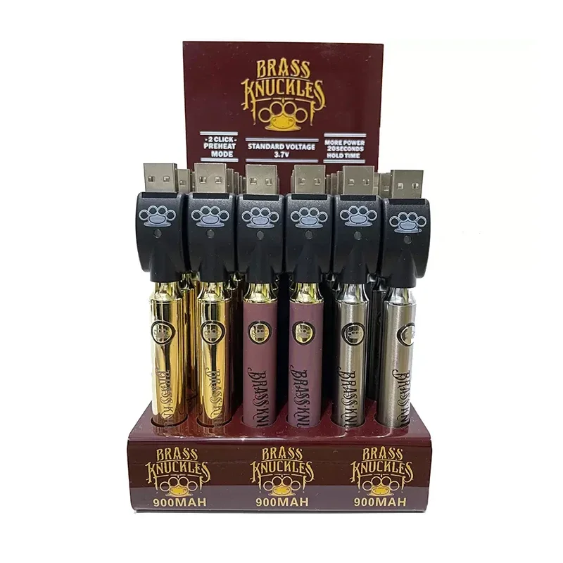 10-30pcs Brass Knuckles 900mAh Vape Battery BK Preheat Batteries Rechargeable 3.2v/3.7v/4.4v Vape Pen Mod For 510 Cartridge Cart