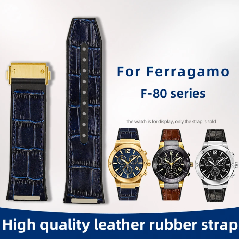Для Ferragamo F-80 ремешок на резиновой подошве из воловьей кожи F80, специальный вогнутый мужской ремешок для часов с складной пряжкой, 26 мм, черный, коричневый, синий браслет