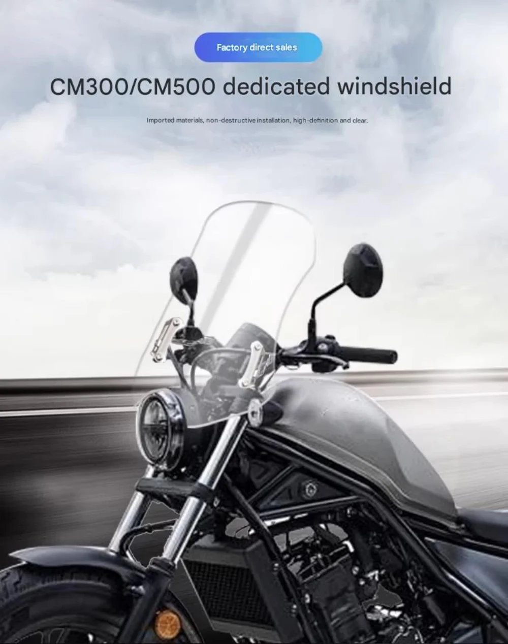 FOR Modified Windshield for CM300CM500 Cruiser Motorcycle Aesthetic Upgrade Motorcycle Accessories without Headlight Obstruction
