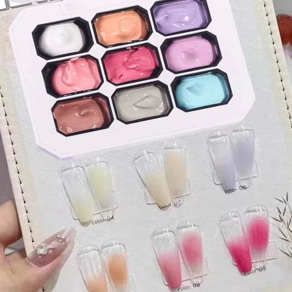 1PC Solid Color Nail Polish Glue 9-Grid Color Painting Glue High Saturation Thick Gradient Patting Glue Nail Art Creation