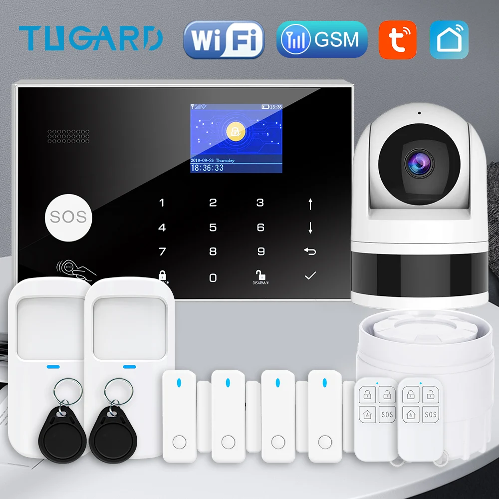 Tuya GSM WiFi Home Security System with Wireless Door Window Sensors, Motion Detector, APP Alerts, work with Alexa